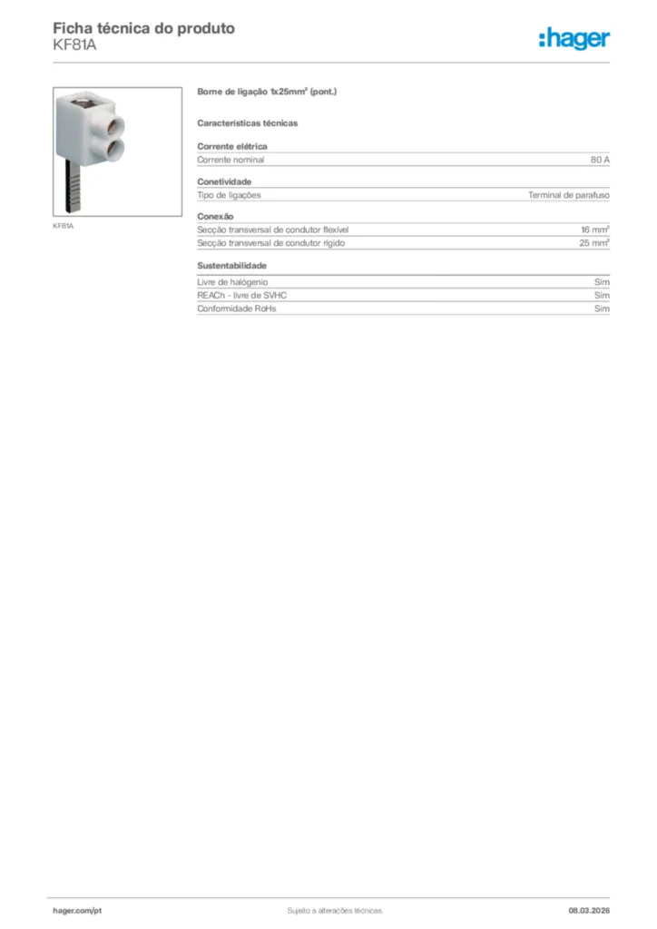 Imagem Hager Ficha técnica do produto KF81A | Hager Portugal
