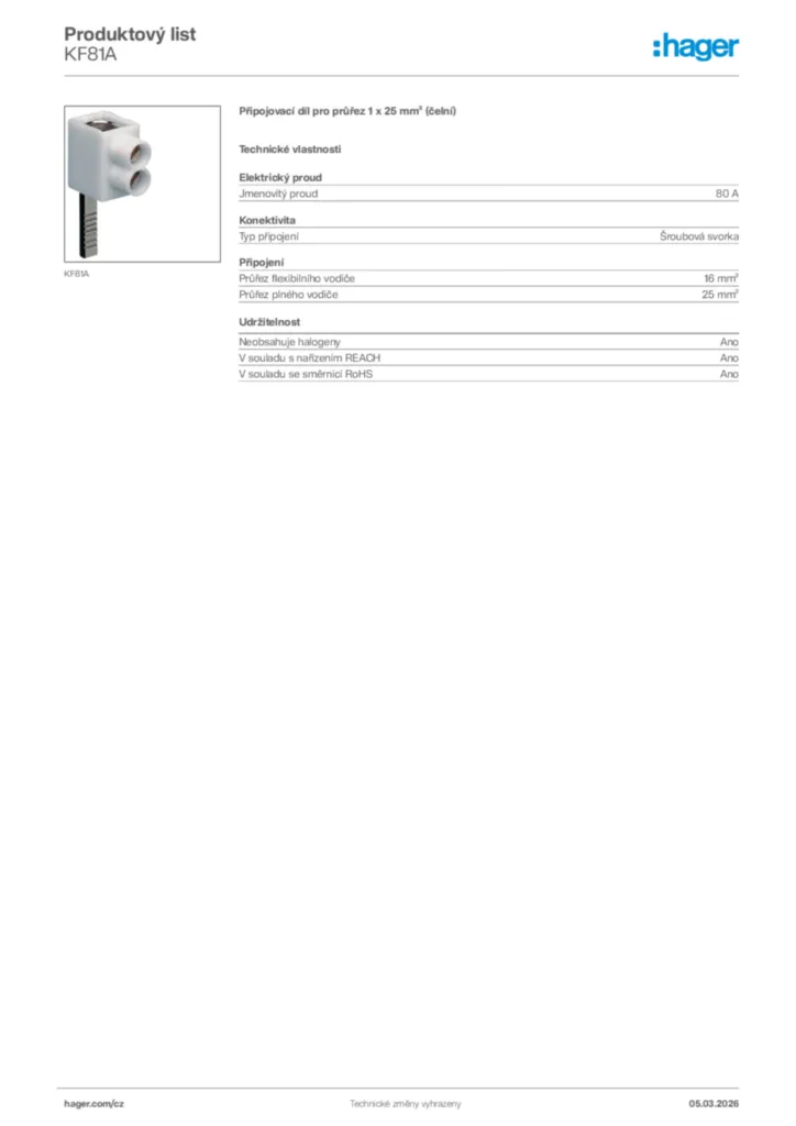 Obrázek Hager Product data sheet KF81A | Hager