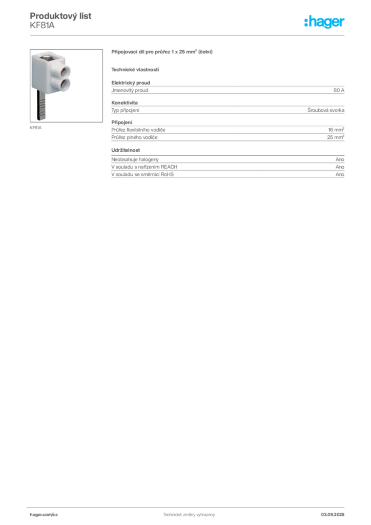 Obrázek Hager Produktový list KF81A | Hager
