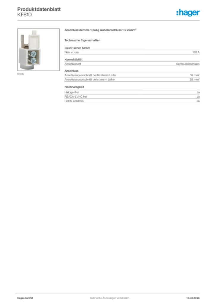 Bild Hager Produktdatenblatt KF81D | Hager Deutschland