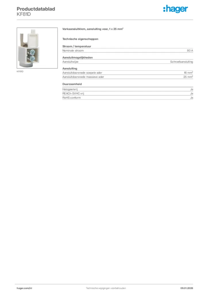 Afbeelding Hager Productdatablad KF81D | Hager Nederland