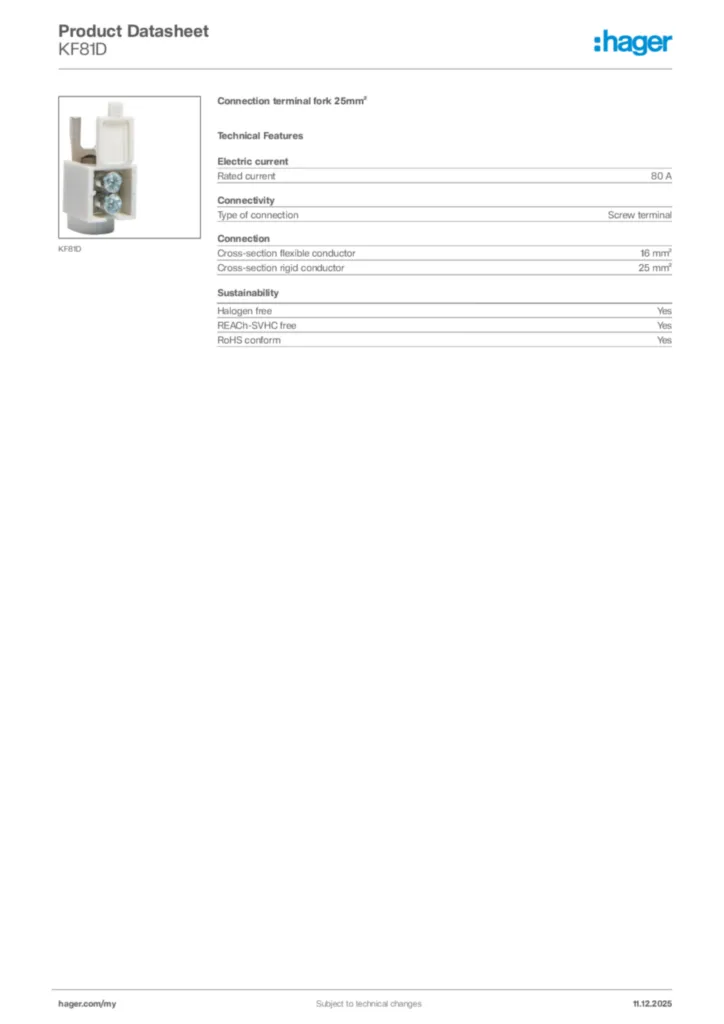Image Hager Product data sheet KF81D  | Hager