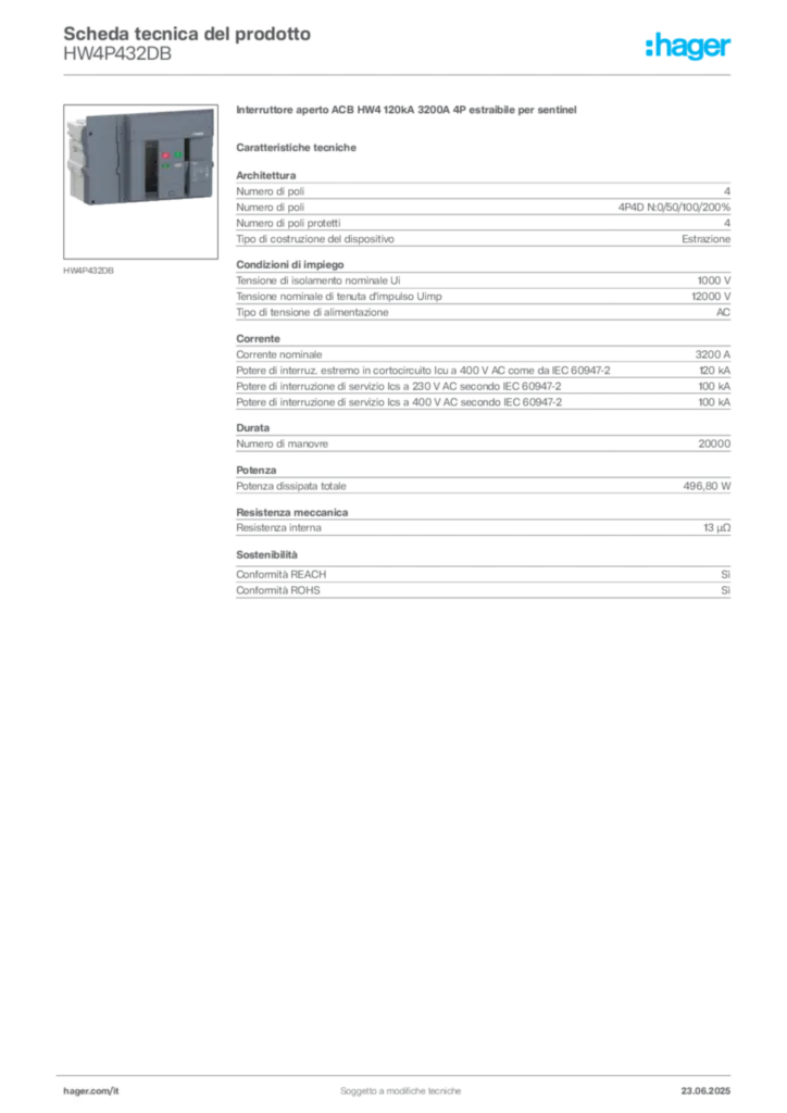 Immagine Hager Scheda tecnica del prodotto HW4P432DB | Hager Italia