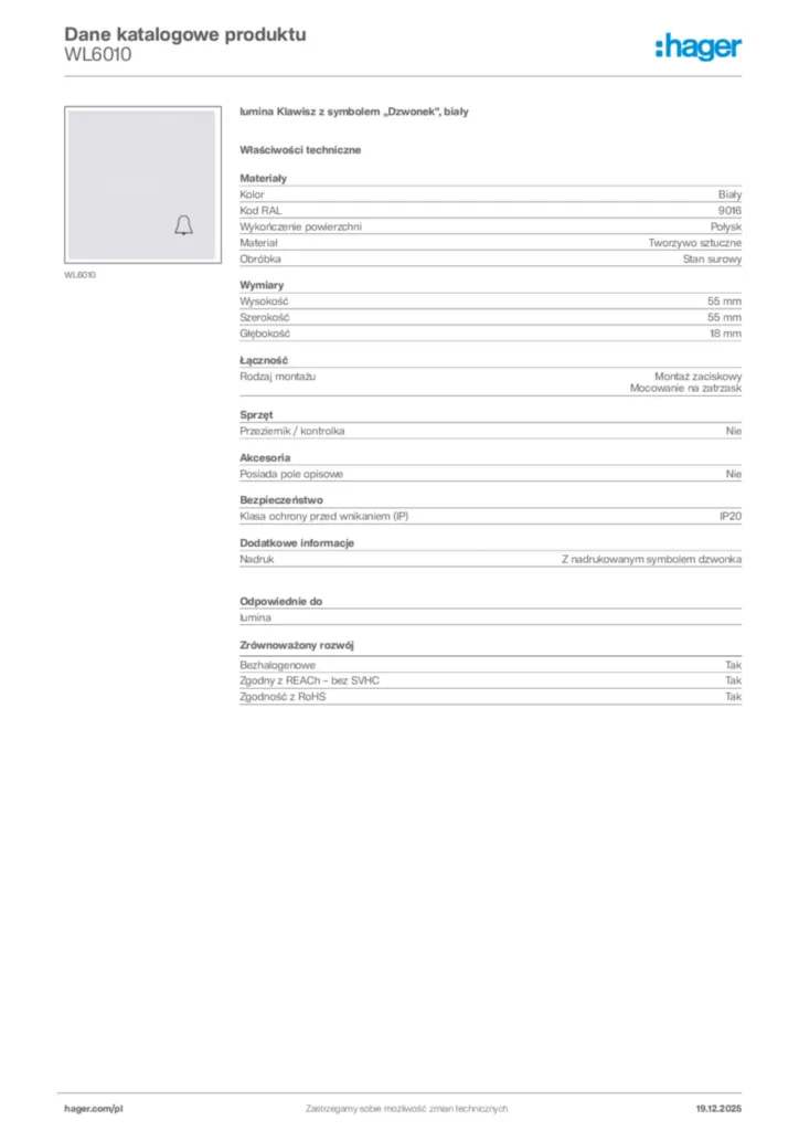 Zdjęcie Hager Karta katalogowa WL6010 | Hager Polska