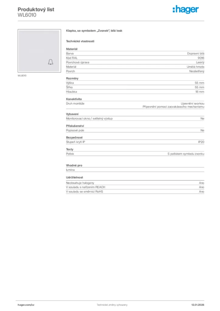 Obrázek Hager Product data sheet WL6010 | Hager