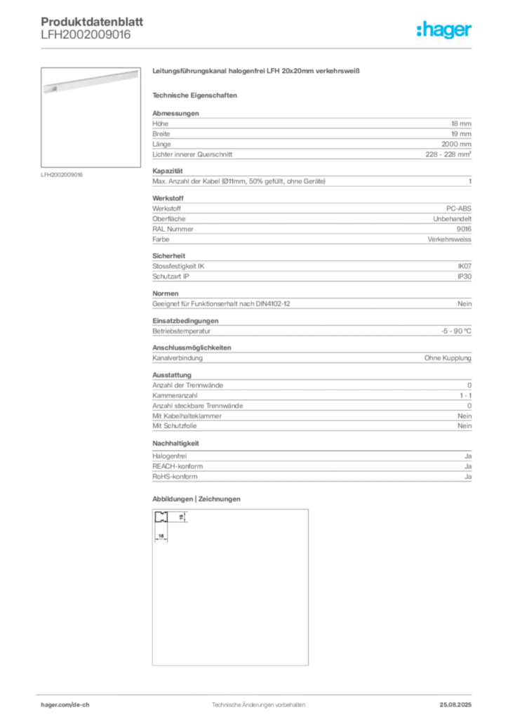 Bild Hager Produktdatenblatt LFH2002009016 | Hager Schweiz