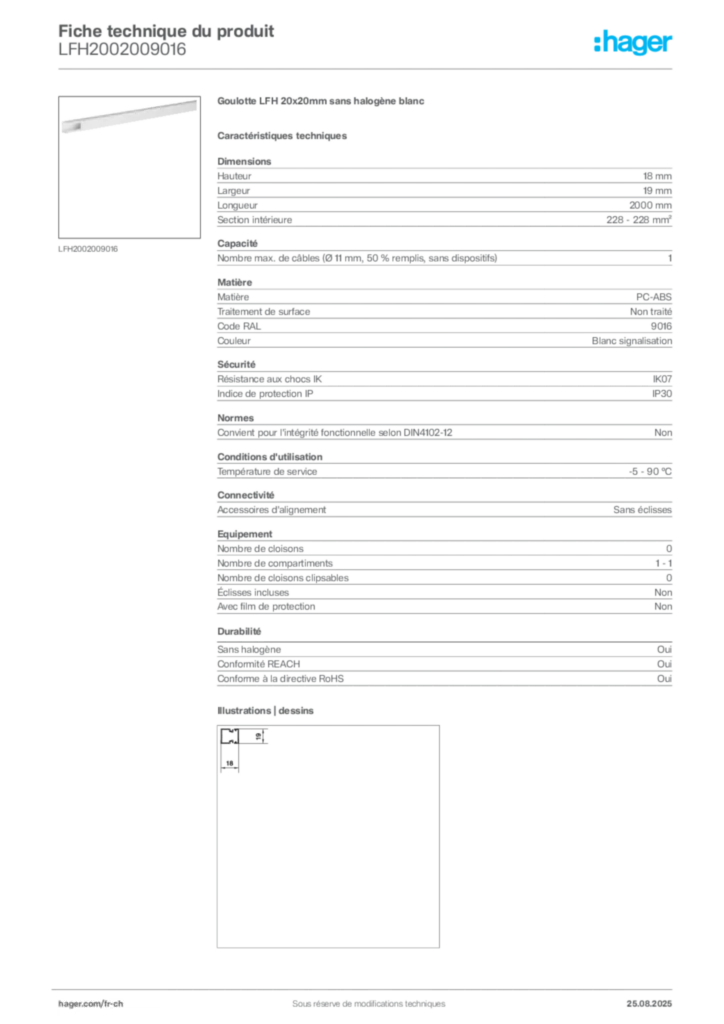 Image Hager Fiche technique du produit LFH2002009016 | Hager Suisse