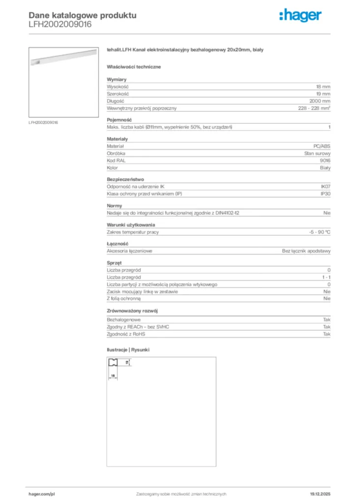 Zdjęcie Hager Karta katalogowa LFH2002009016 | Hager Polska