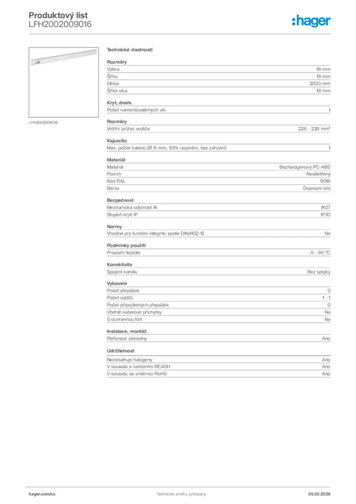 Obrázek Hager Product data sheet LFH2002009016 | Hager