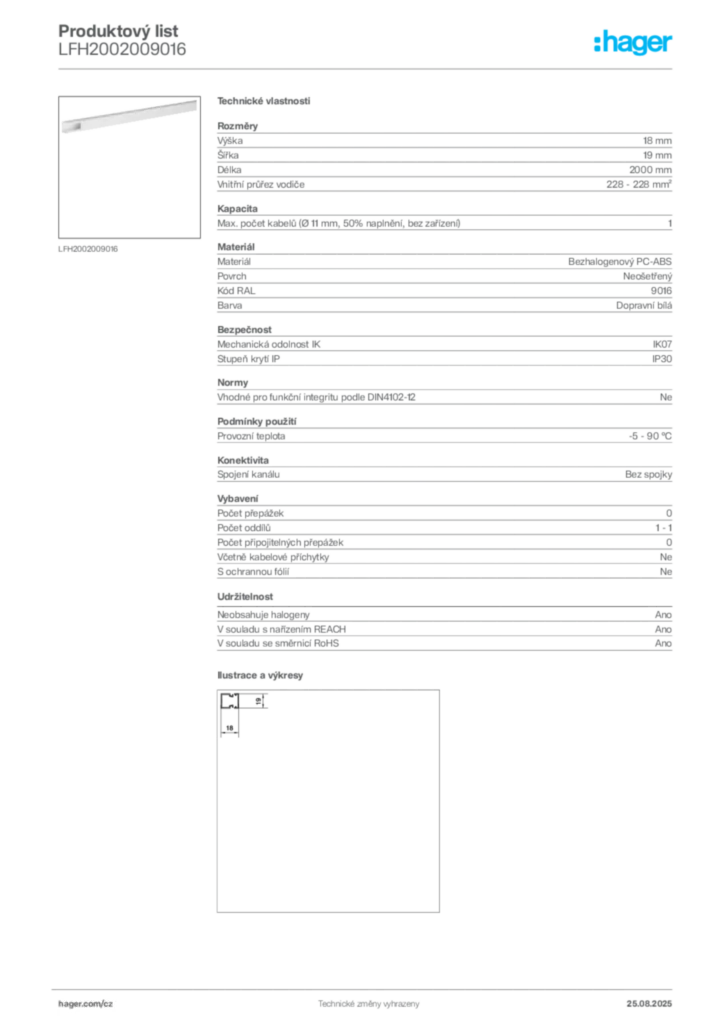 Obrázek Hager Produktový list LFH2002009016 | Hager