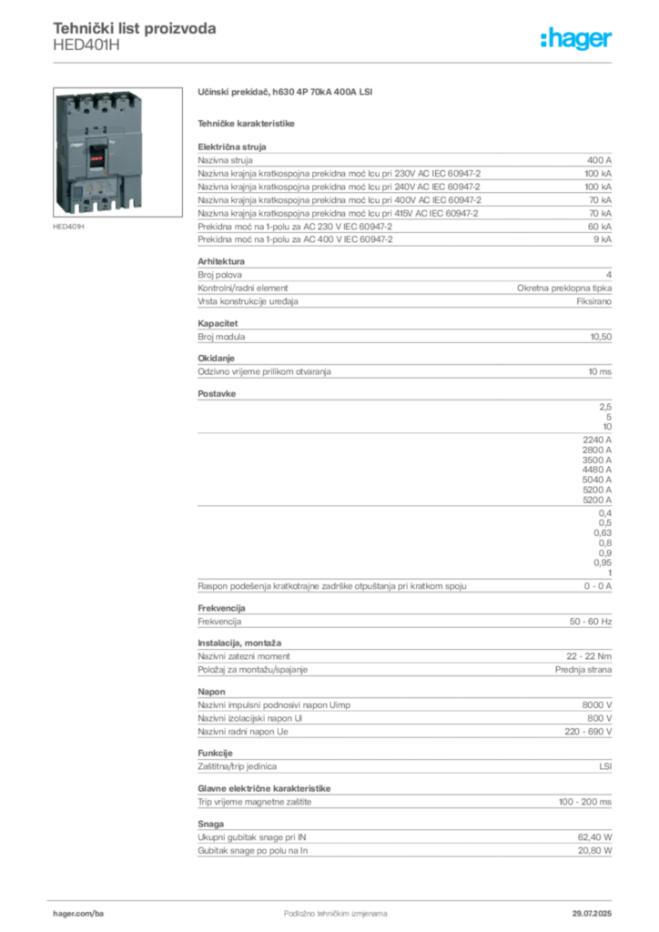 Slika Hager Product data sheet HED401H  | Hager