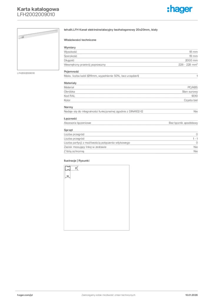 Zdjęcie Hager Karta katalogowa LFH2002009010 | Hager Polska