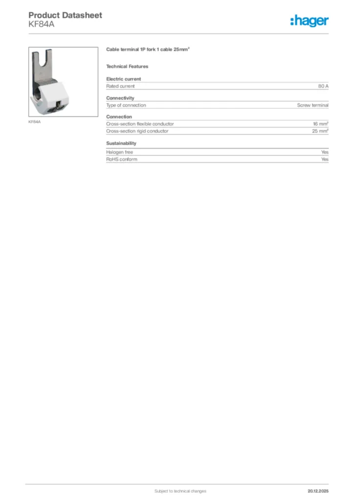 Image Hager Product data sheet KF84A  | Hager Africa