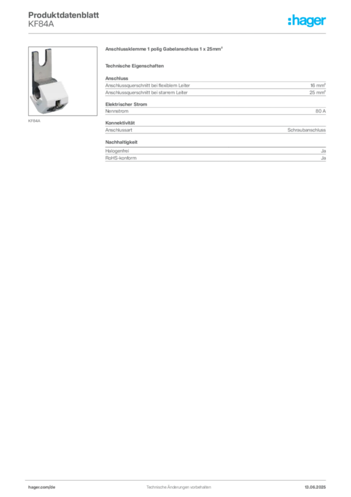 Bild Hager Produktdatenblatt KF84A | Hager Deutschland