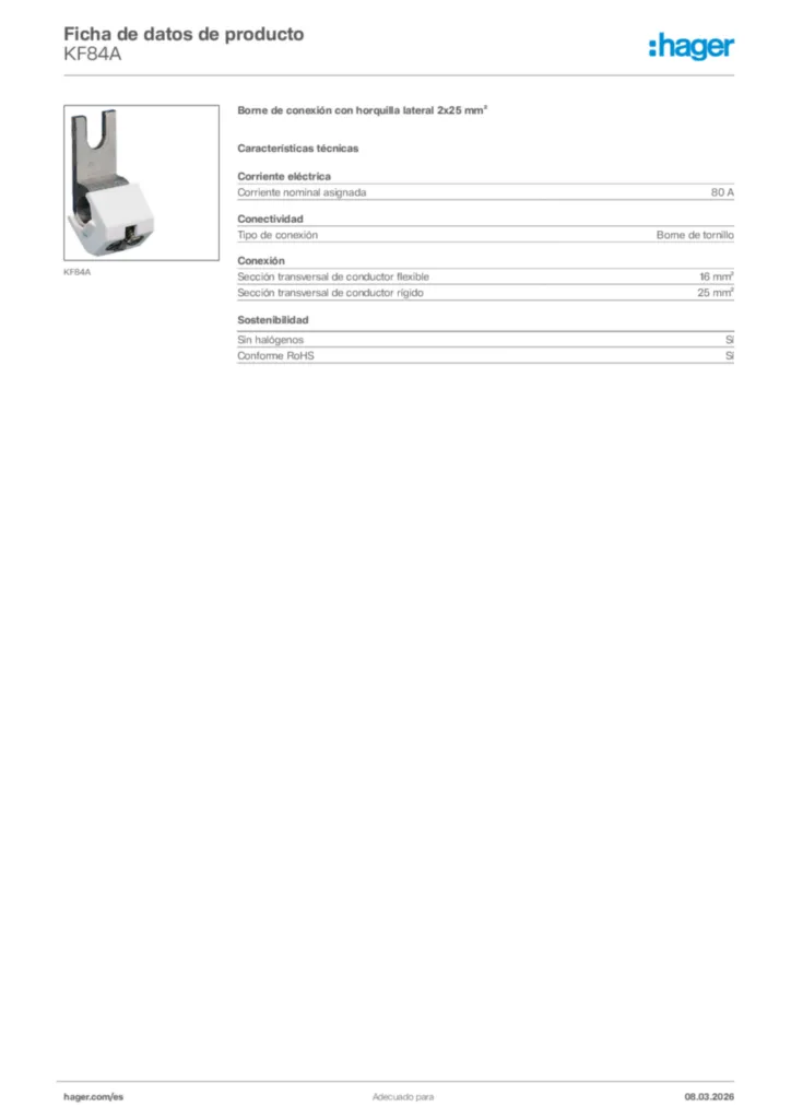 Imagen Hager Ficha de datos de producto KF84A | Hager España