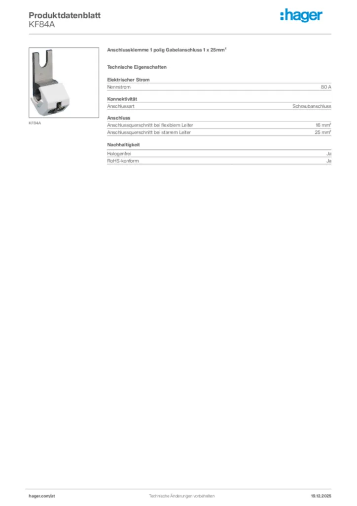 Bild Hager Produktdatenblatt KF84A | Hager Deutschland