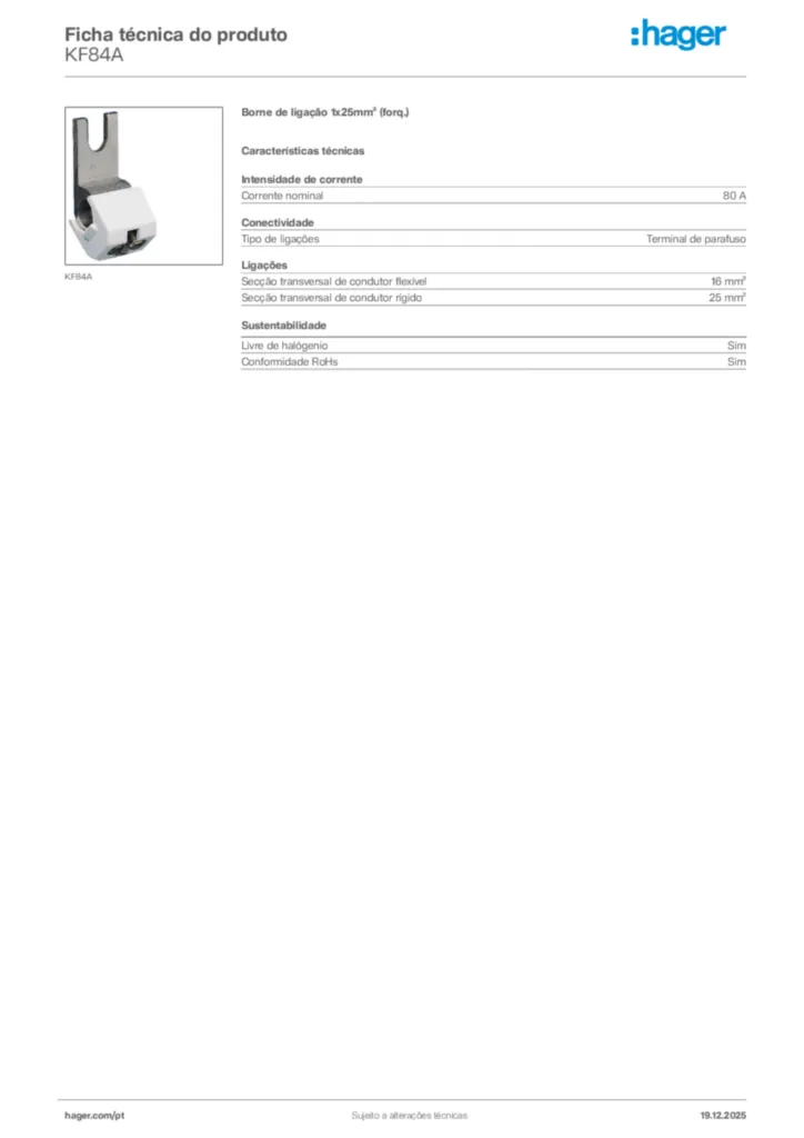 Imagem Hager Ficha técnica do produto KF84A | Hager Portugal