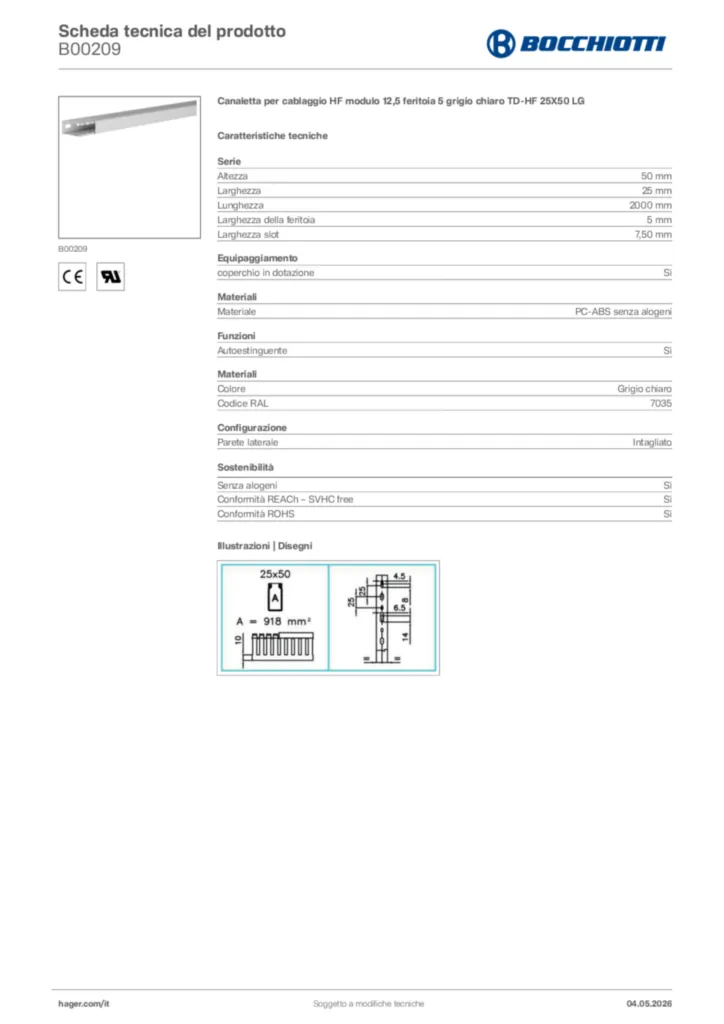 Immagine Bocchiotti Scheda tecnica del prodotto B00209 | Hager Italia