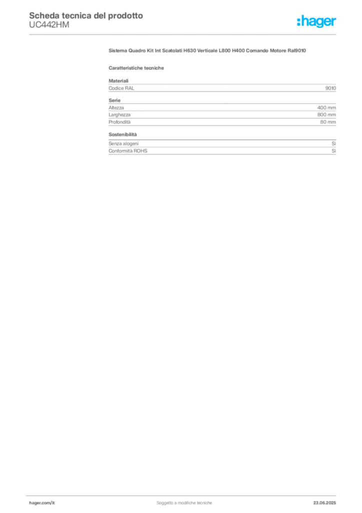 Immagine Hager Scheda tecnica del prodotto UC442HM | Hager Italia