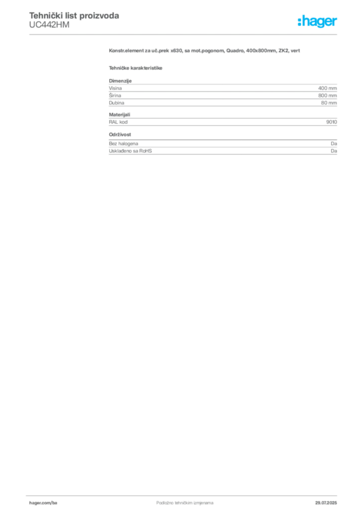 Slika Hager Product data sheet UC442HM  | Hager