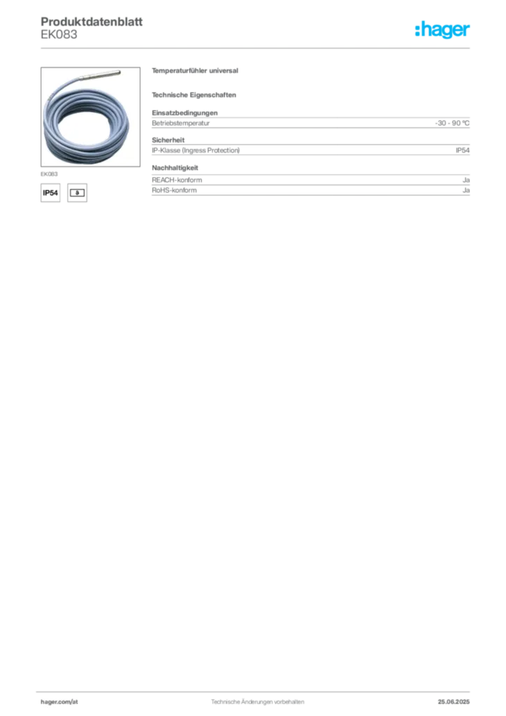 Bild Hager Produktdatenblatt EK083 | Hager Deutschland