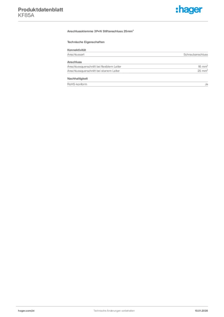 Bild Hager Produktdatenblatt KF85A | Hager Deutschland