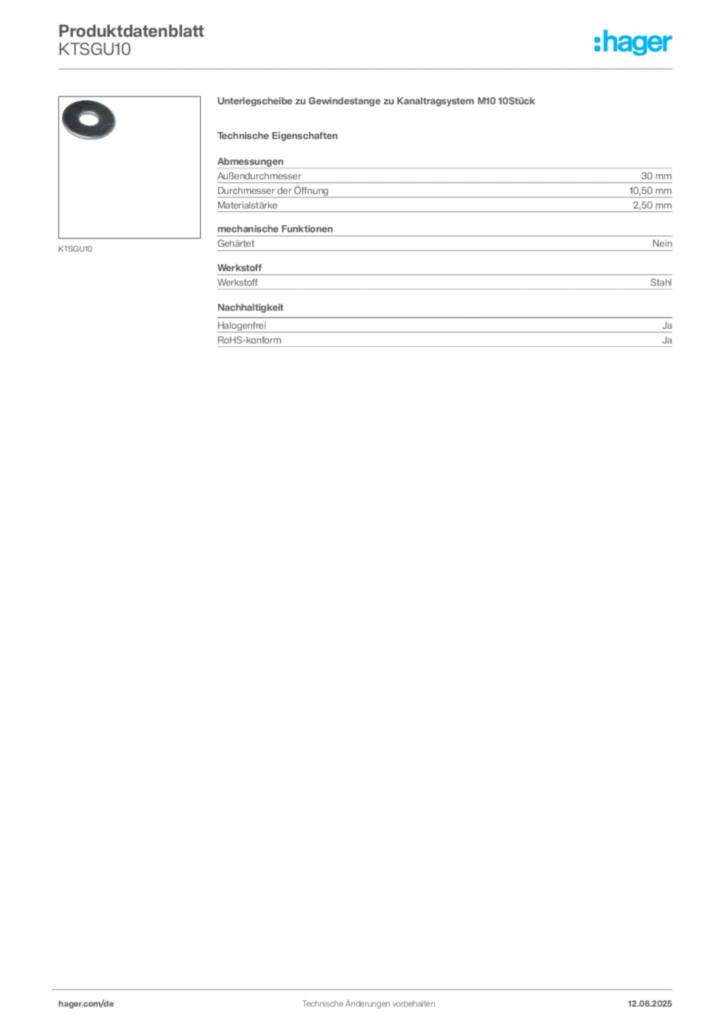 Bild Hager Produktdatenblatt KTSGU10 | Hager Deutschland