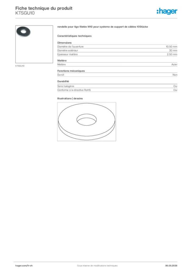 Image Hager Fiche technique du produit KTSGU10 | Hager Suisse