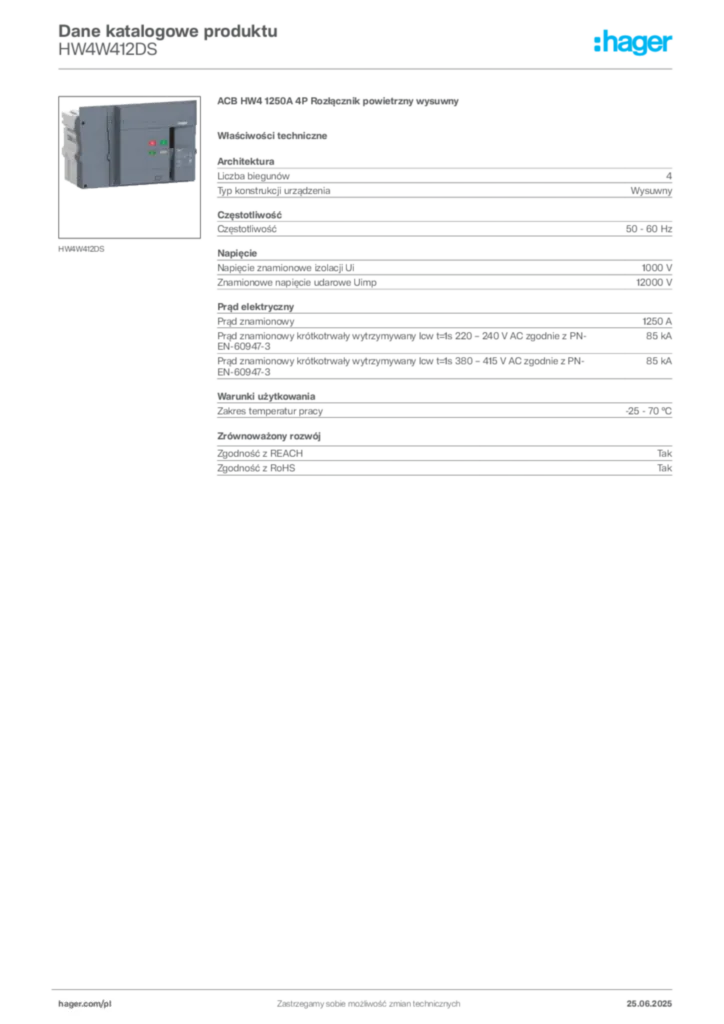 Zdjęcie Hager Karta katalogowa HW4W412DS | Hager Polska