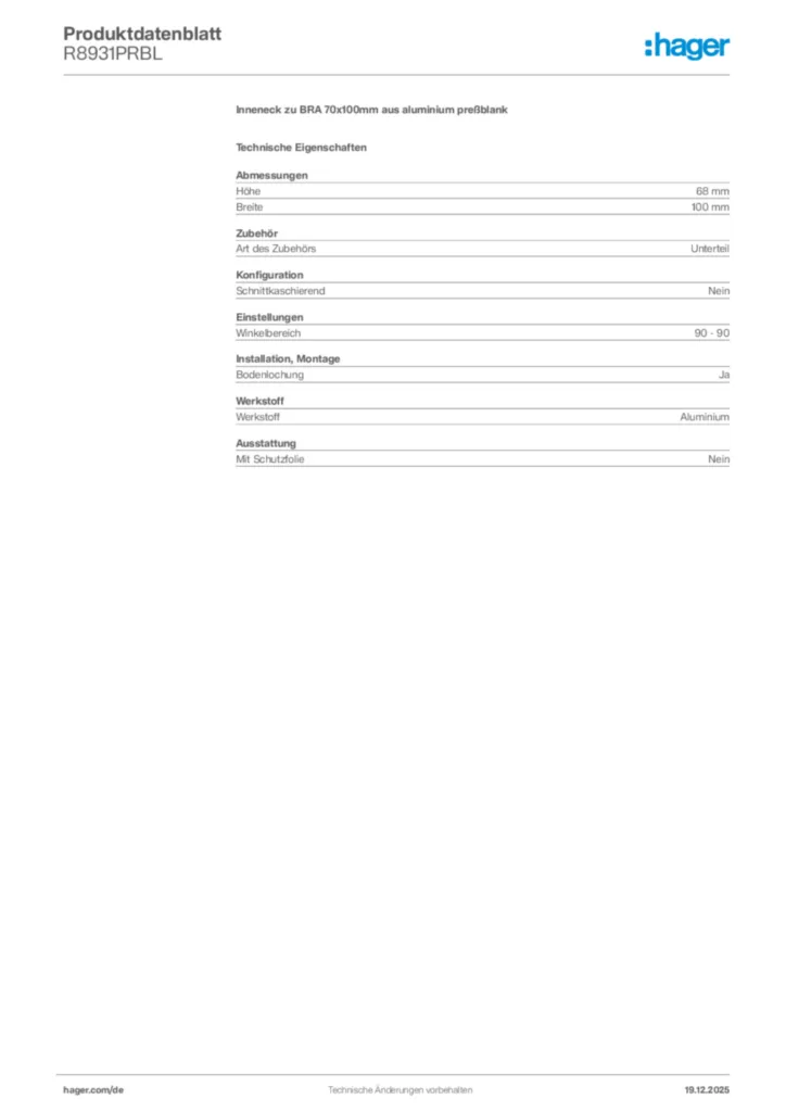 Bild Hager Produktdatenblatt R8931PRBL | Hager Deutschland