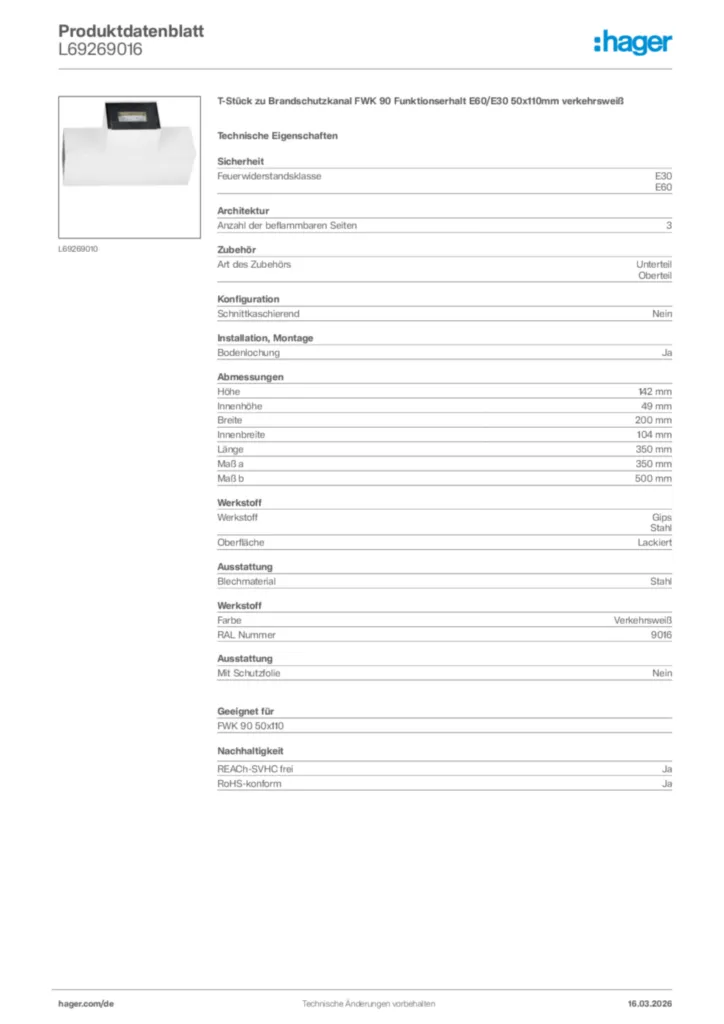 Bild Hager Produktdatenblatt L69269016 | Hager Deutschland