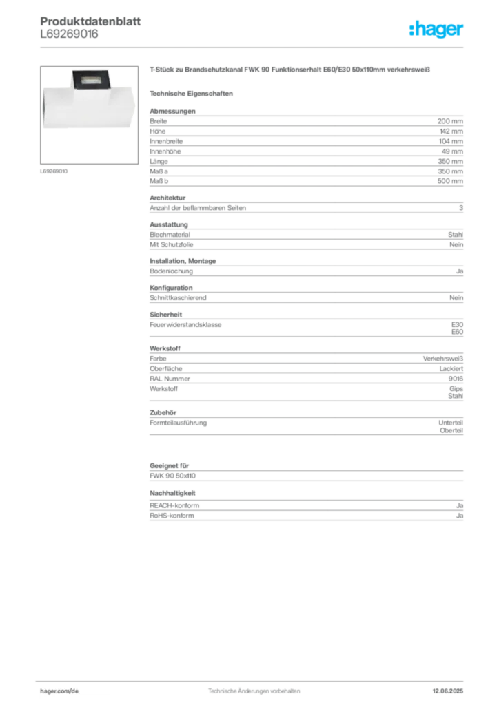 Bild Hager Produktdatenblatt L69269016 | Hager Deutschland