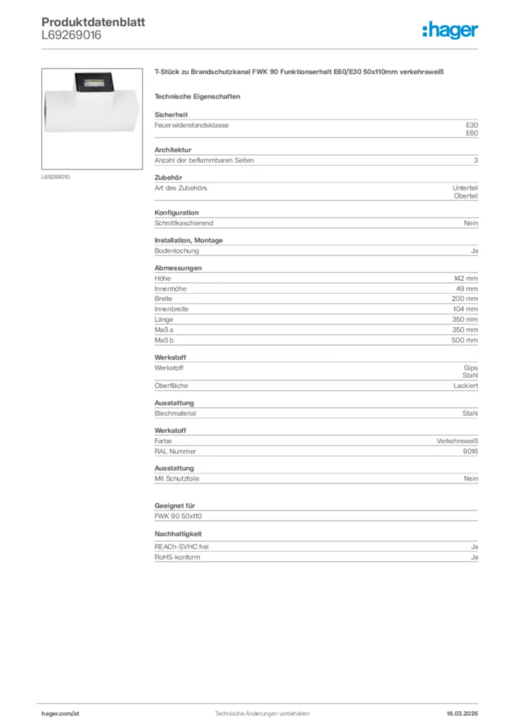 Bild Hager Produktdatenblatt L69269016 | Hager Deutschland