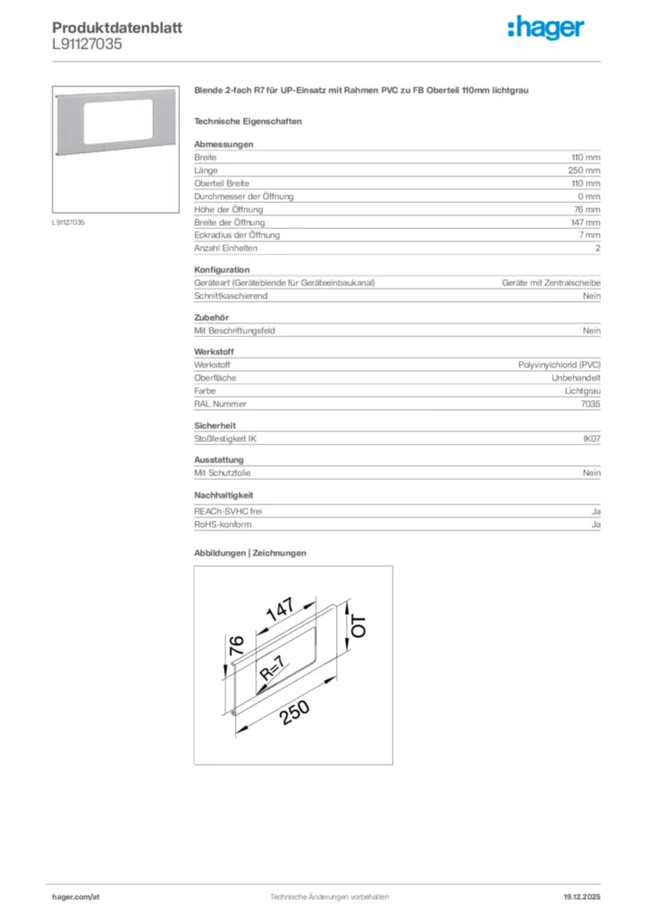 Bild Hager Produktdatenblatt L91127035 | Hager Deutschland