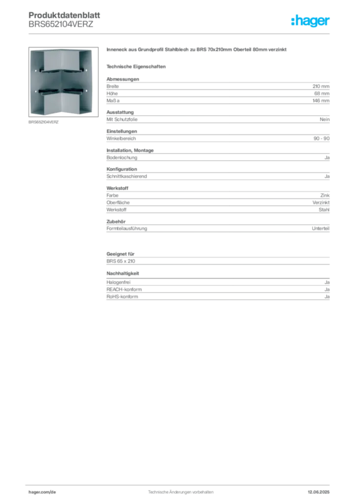 Bild Hager Produktdatenblatt BRS652104VERZ | Hager Deutschland