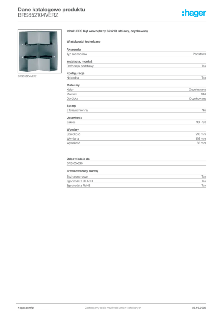 Zdjęcie Hager Karta katalogowa BRS652104VERZ | Hager Polska