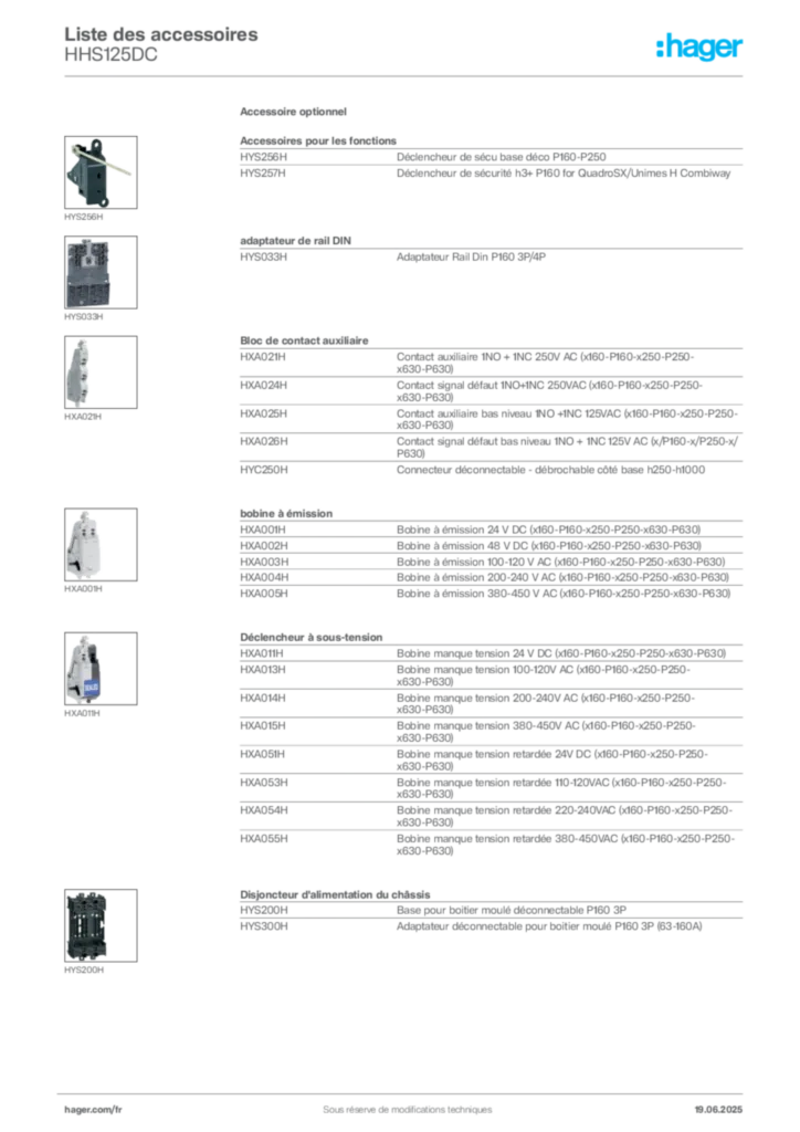 Image Hager Fiche technique du produit HHS125DC | Hager France