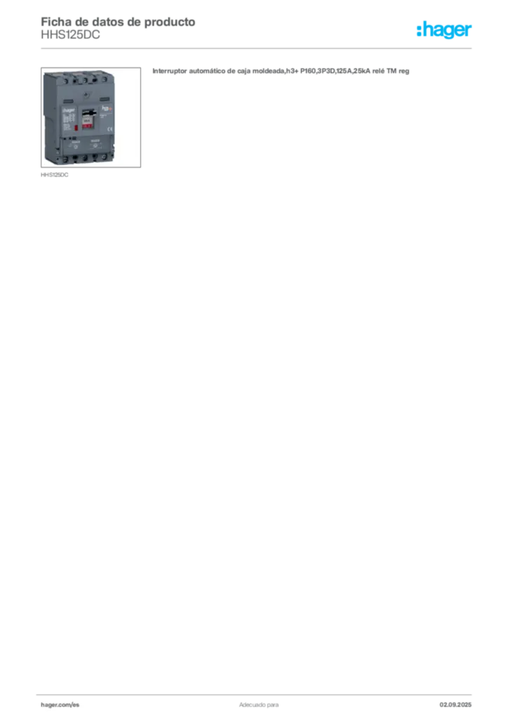 Imagen Hager Ficha de datos de producto HHS125DC | Hager España