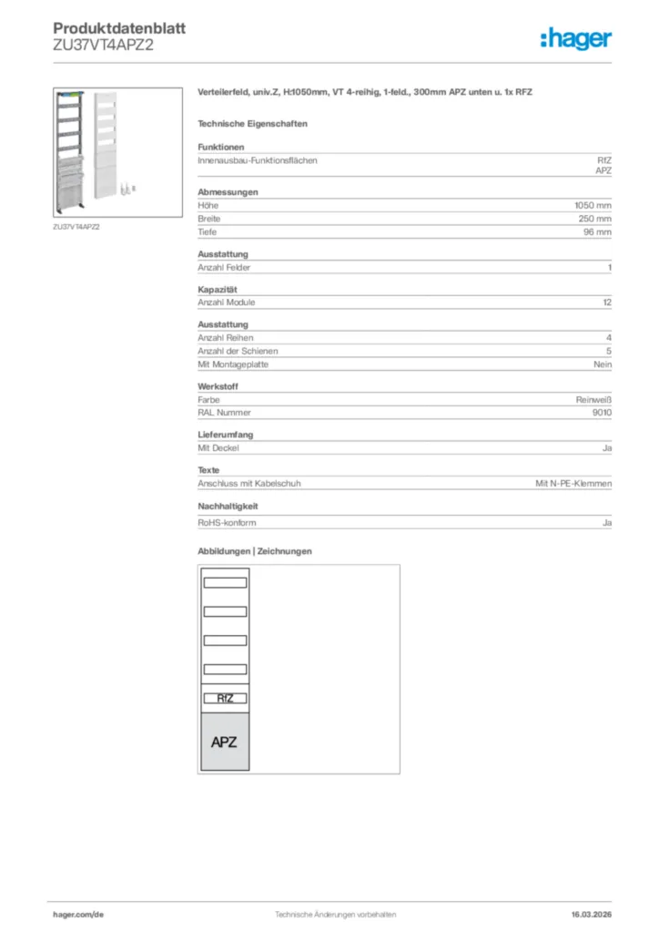 Bild Hager Produktdatenblatt ZU37VT4APZ2 | Hager Deutschland