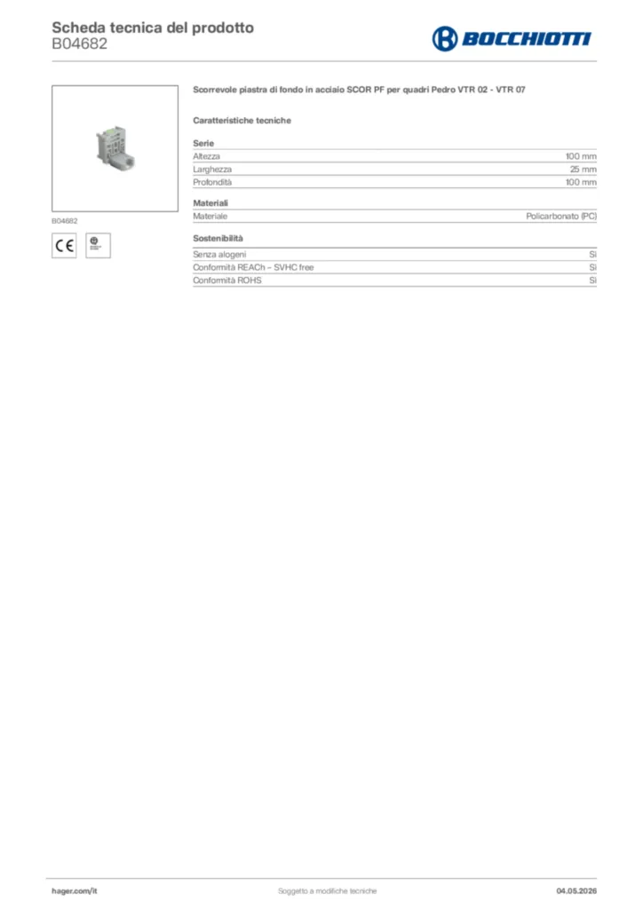 Immagine Bocchiotti Scheda tecnica del prodotto B04682 | Hager Italia