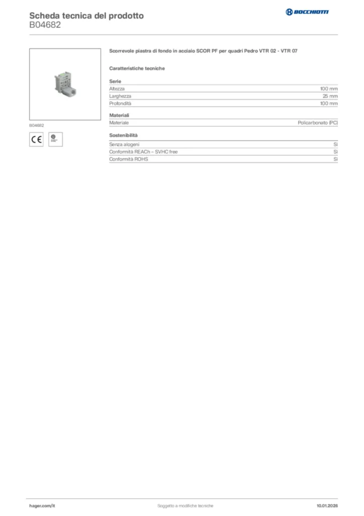 Immagine Bocchiotti Scheda tecnica del prodotto B04682 | Hager Italia