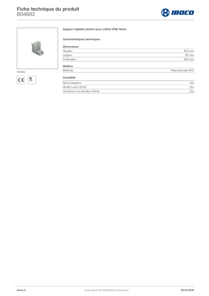 Image Iboco Fiche technique du produit B04682 | Hager France