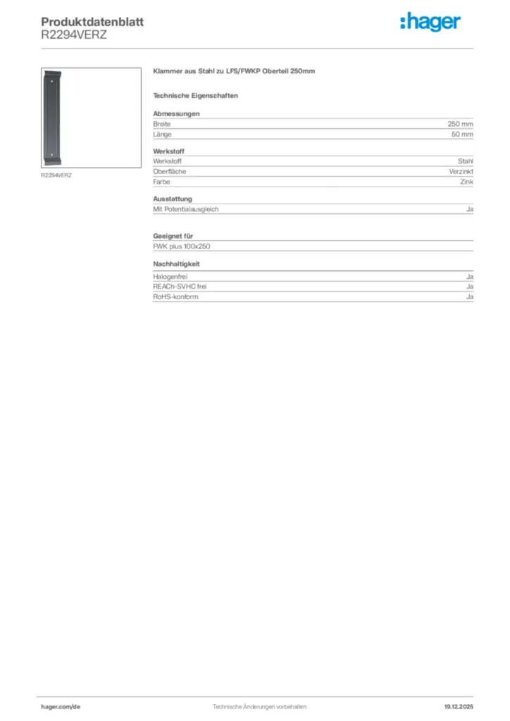 Bild Hager Produktdatenblatt R2294VERZ | Hager Deutschland