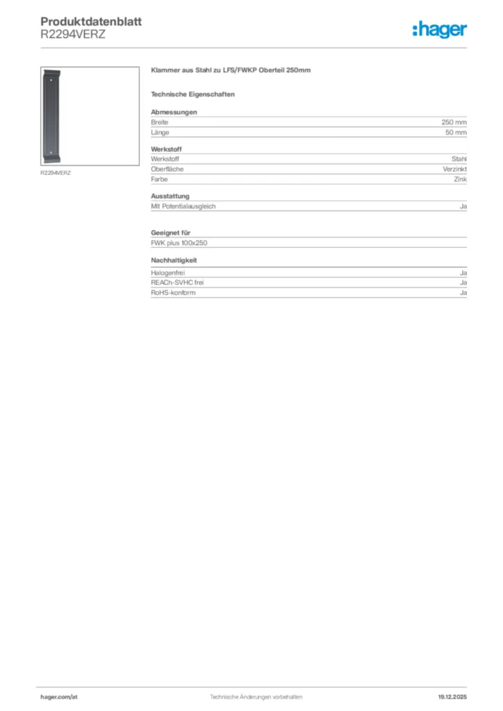 Bild Hager Produktdatenblatt R2294VERZ | Hager Deutschland