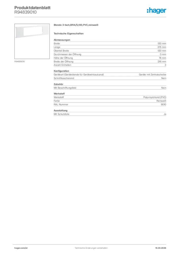 Bild Hager Produktdatenblatt R94839010 | Hager Deutschland