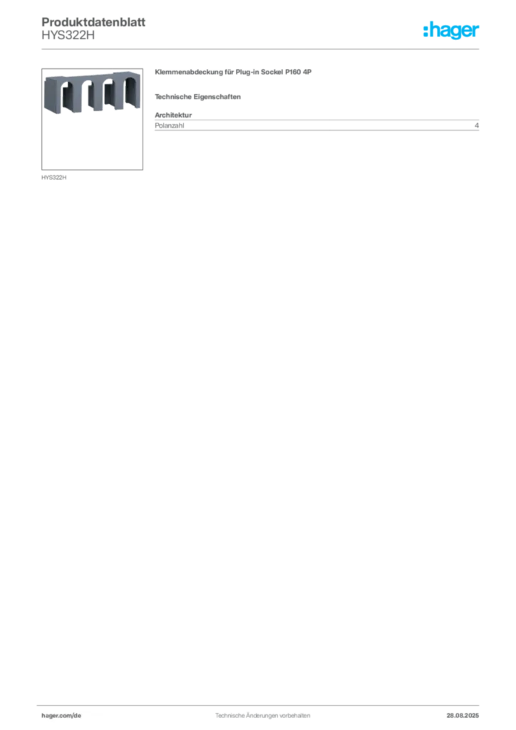 Bild Hager Produktdatenblatt HYS322H | Hager Deutschland
