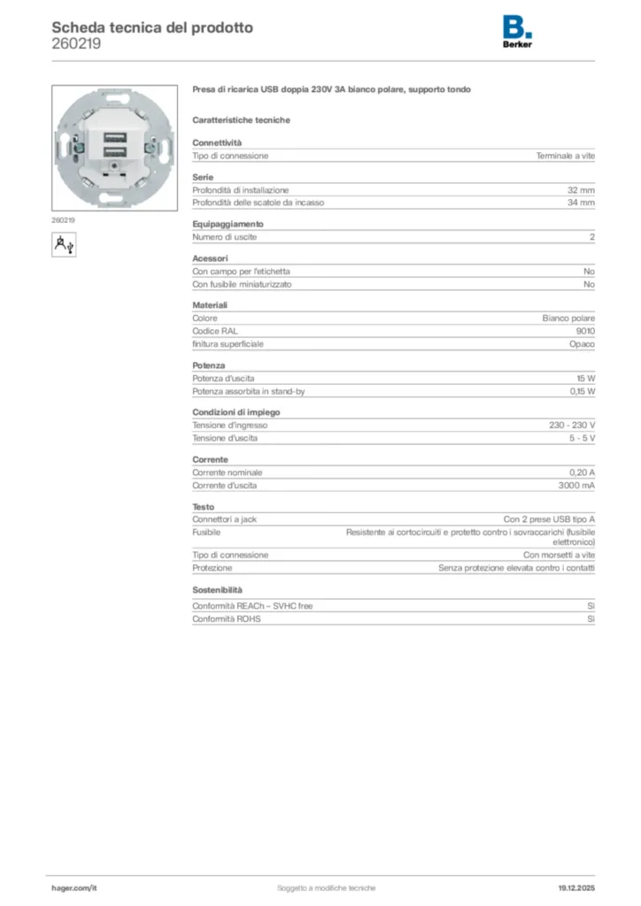Immagine Berker Scheda tecnica del prodotto 260219 | Hager Italia