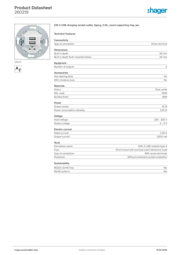 Image Hager Product data sheet 260219  | Hager