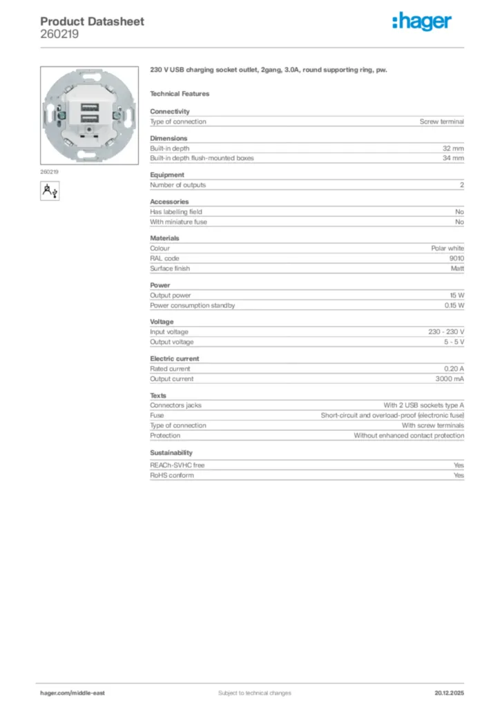 Image Hager Product data sheet 260219  | Hager
