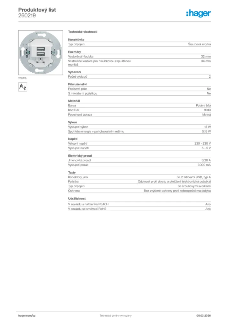 Obrázek Hager Product data sheet 260219 | Hager